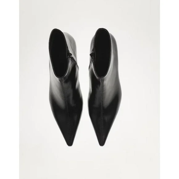 NEW MANGO MNG BLACK TOBI FAUX LEATHER KITTEN HEEL ANKLE BOOTS BOOTIE 36 US 6 - Picture 5 of 8